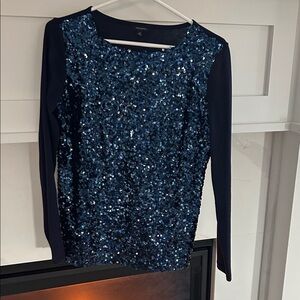 Talbots Navy Sequin Long-Sleeve Evening Top